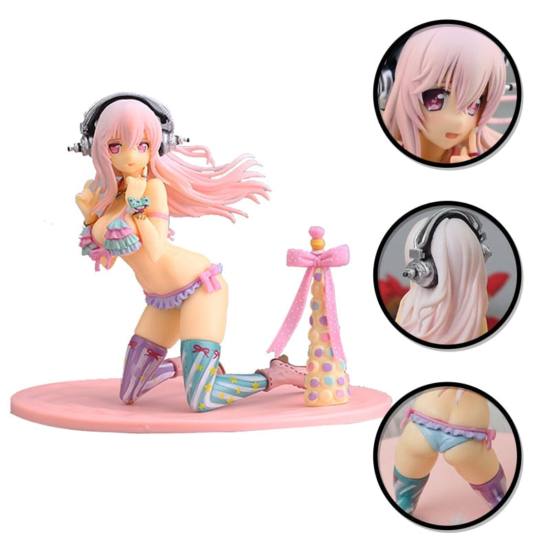 Japan SUPERSONICO Anime Figure Sexy Swimsuit Colorful Candy Kawaii Doll Kneeling PVC 13CM Desktop Collection Decorative Gift Toy