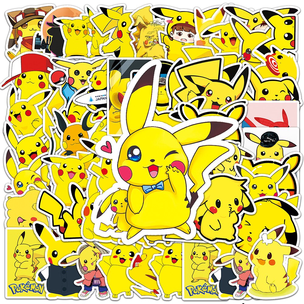 50/100pcs Cute Cartoon Pokemon Anime Stickers Pikachu Decals Motorcycle Laptop Phone Case Car Waterproof Sticker Kid Classic Toy