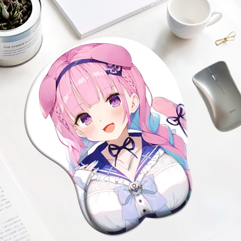 Hololive Minato Aqua  Boobs Mousepad with Wrist Rest Mouse Pad Cute Anime 3D Oppai Silicone Gel Gaming Big Breast Desk Mat