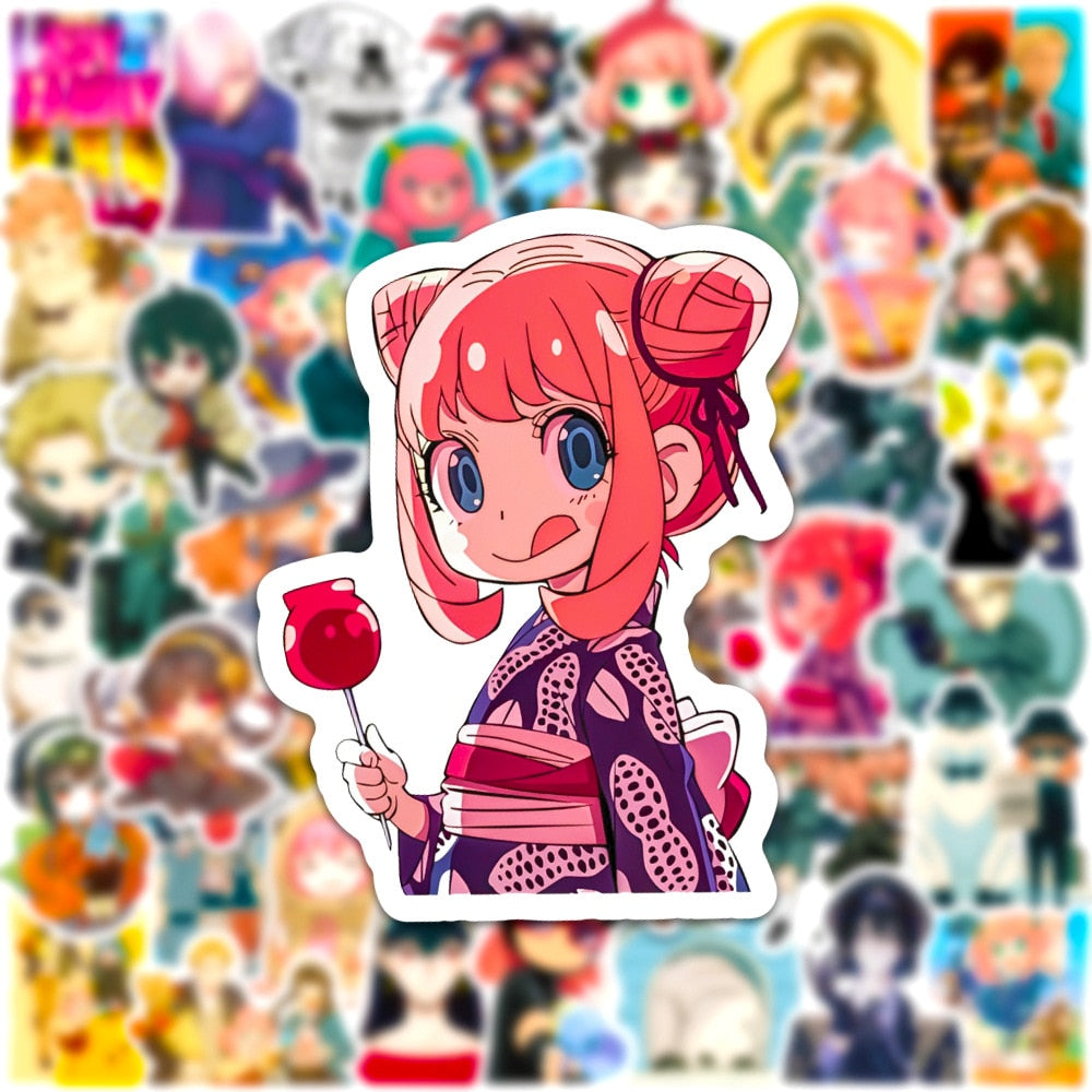 50pcs Anime Spy X Family Stickers Laptop Phone Guitar Fridge Car Bike DIY Cute Anya Forger Cartoon Sticker for Kids Gift Toy