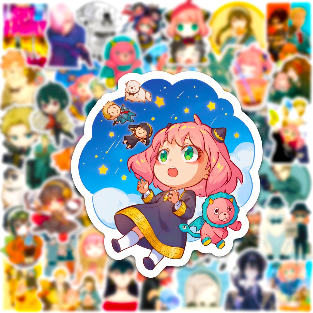 50pcs Anime Spy X Family Stickers Laptop Phone Guitar Fridge Car Bike DIY Cute Anya Forger Cartoon Sticker for Kids Gift Toy