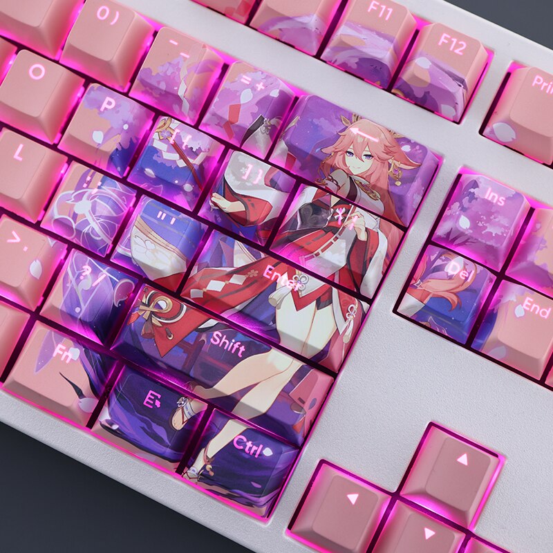 108 Keys/set Genshin Impact Yae Miko Keycap PBT Dye Sub Backlit Keycaps Anime Gaming Key Caps For ANSI 61 87 104 108 Keyboards