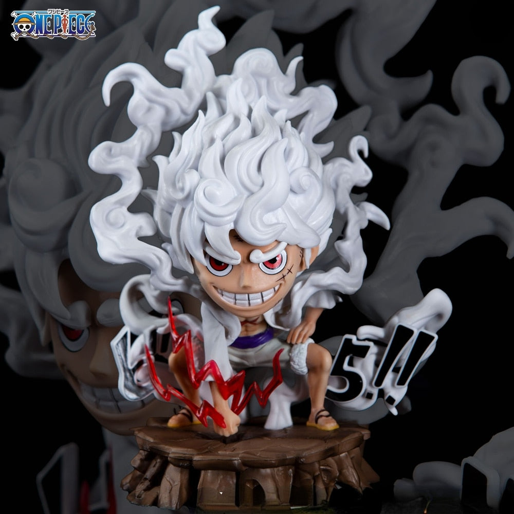 Anime One Piece Luffy Gear 5 Figurine Q Version Sun God Nikka Squatting Scene 16cm PVC Action Figures Model Toys for Boys Gifts