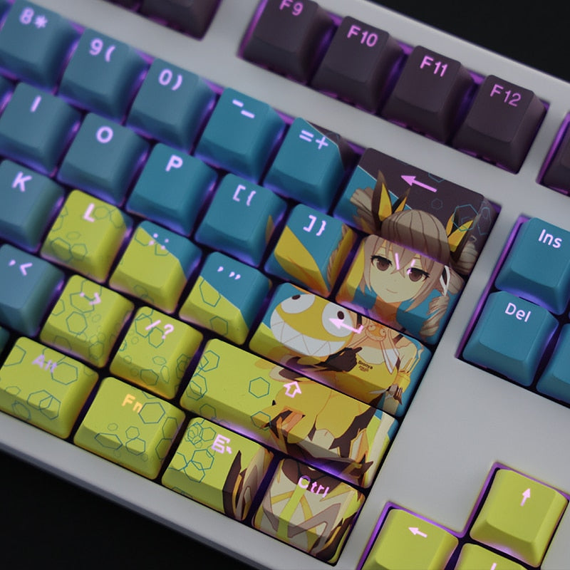 108 Keys/set PBT 5 Sides Dye Subbed Keycaps Cartoon Anime Gaming Key Caps Backlit Keycap For Honkai Impact 3 Bronya Zaychik