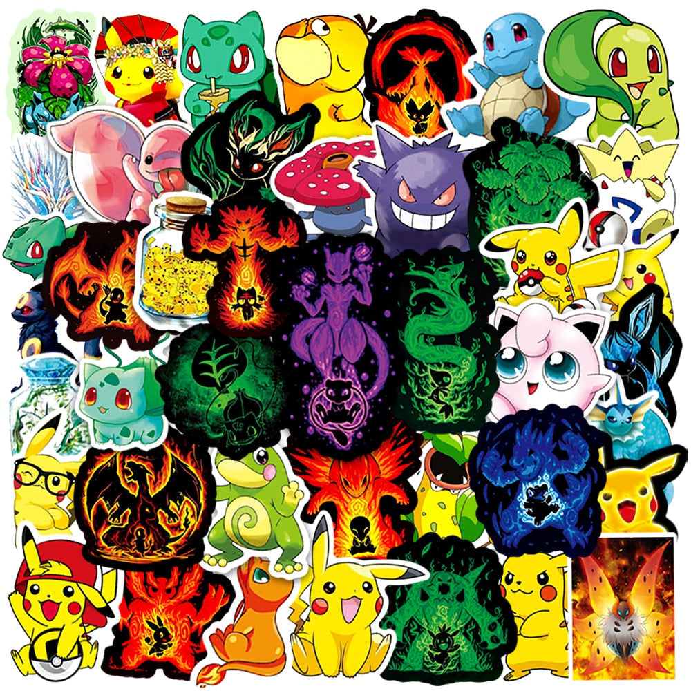 50/100pcs Cute Cartoon Pokemon Anime Stickers Pikachu Decals Motorcycle Laptop Phone Case Car Waterproof Sticker Kid Classic Toy