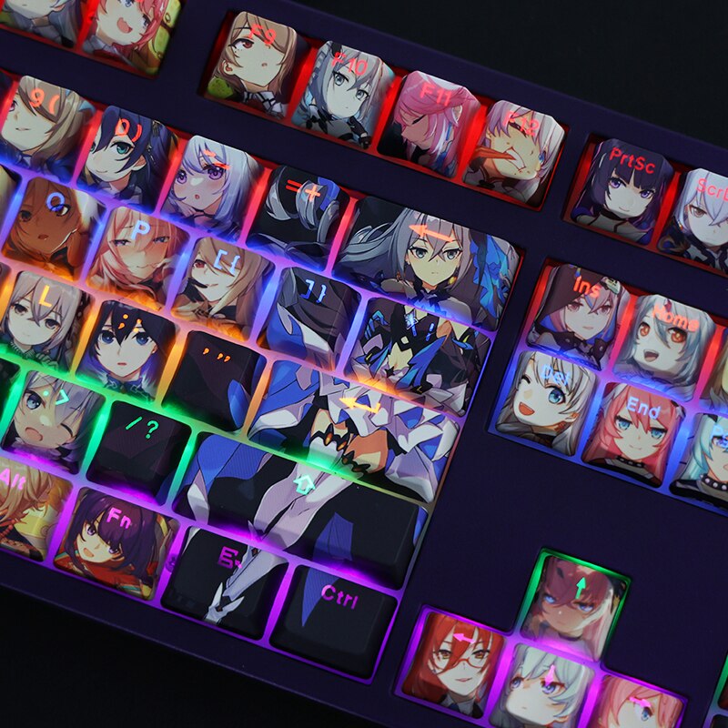 108 Keys/set PBT Dye Subbed Keycaps Cartoon Anime Gaming Key Caps OEM Profile Backlit Keycap For Honkai Impact 3 All Roles