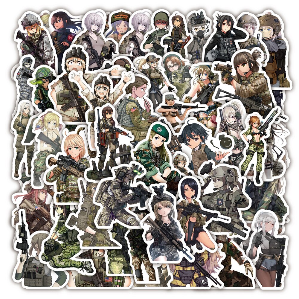 10/30/50PCS Cute Camouflage Female Soldier Stickers Cool Cartoon Graffiti Decals DIY Phone Luggage Car Laptop Sticker Toys Gifts