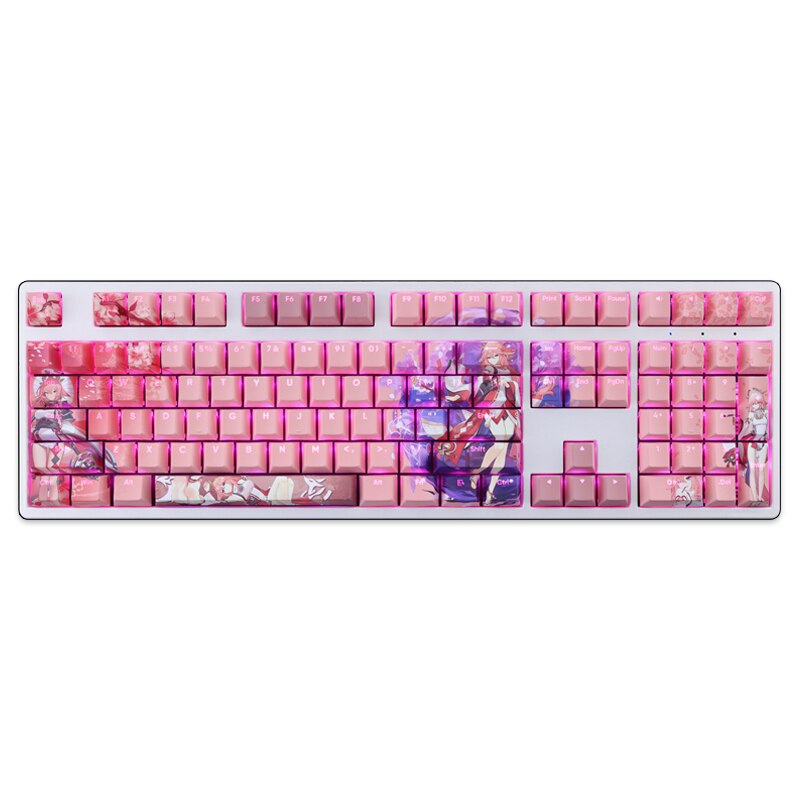 108 Keys/set Genshin Impact Yae Miko Keycap PBT Dye Sub Backlit Keycaps Anime Gaming Key Caps For ANSI 61 87 104 108 Keyboards