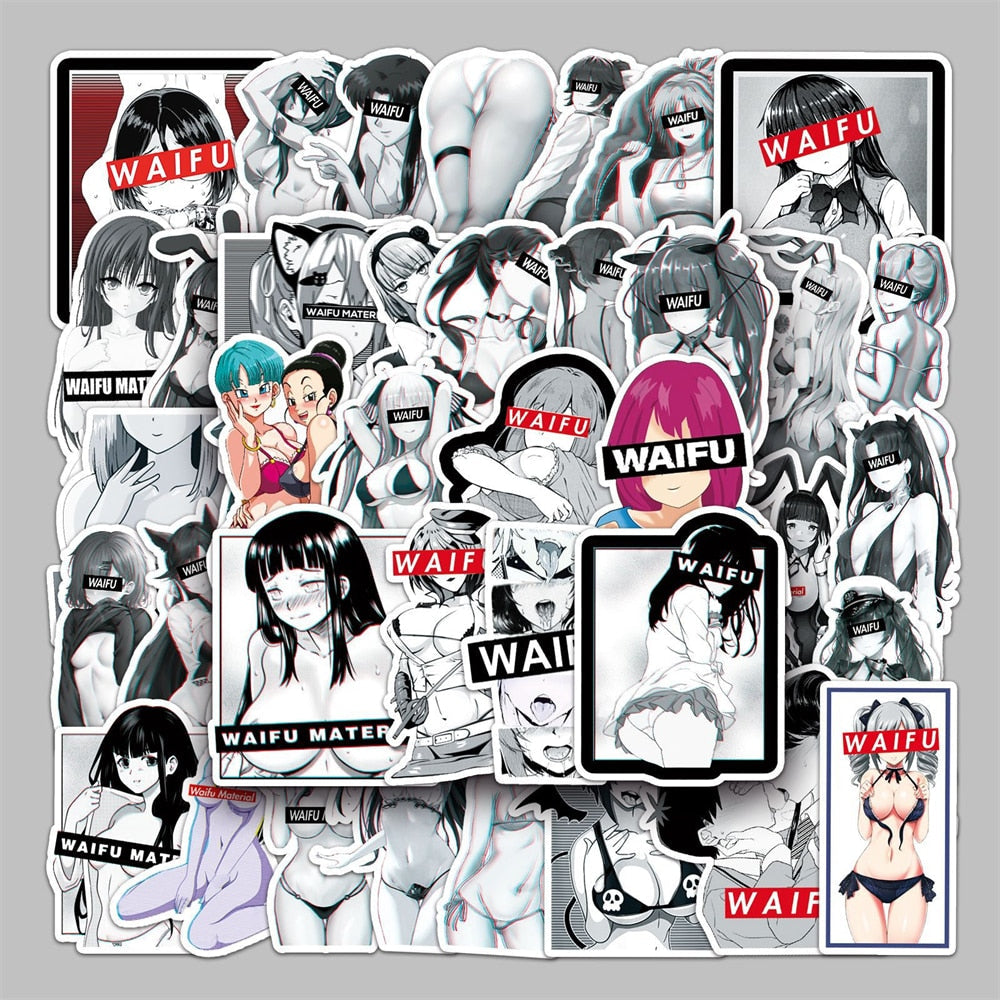 50pcs Kawai anime Decal Stickers | beauty girl Waifu stickers Decal Stickers | For  suitcase laptop Car Truck Waterproof Car stickers