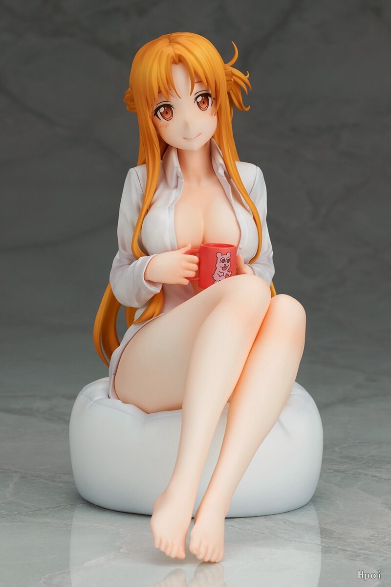 Anime Sword Art Online Yuuki Asuna Figure 16cm PVC Sexy Y-shirt Version Sitting Posture Model Toy Doll Collect Ornaments Gift