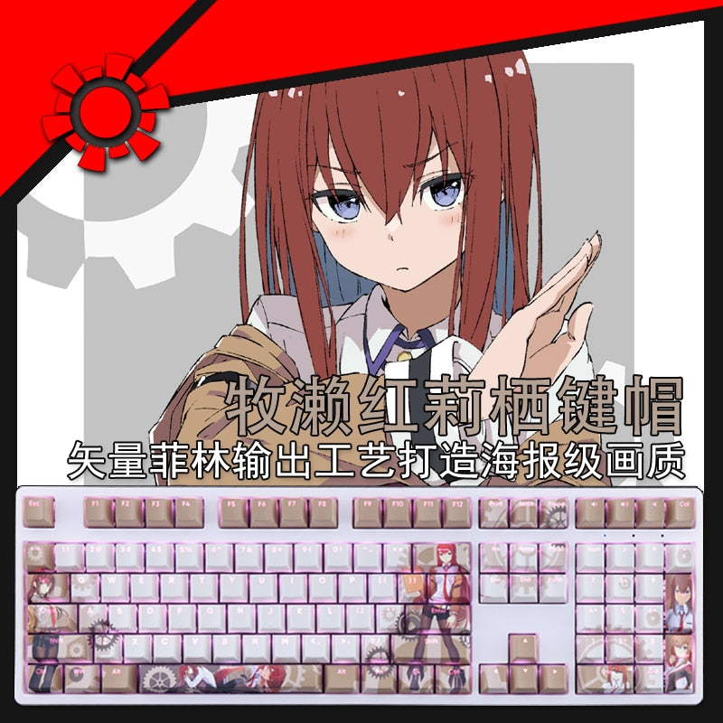 108 Keys/set Steins Gate Makise Kurisu Keycap PBT Dye Subbed Backlit Keycaps Anime Gaming Key Caps For ANSI 61 87 104 108