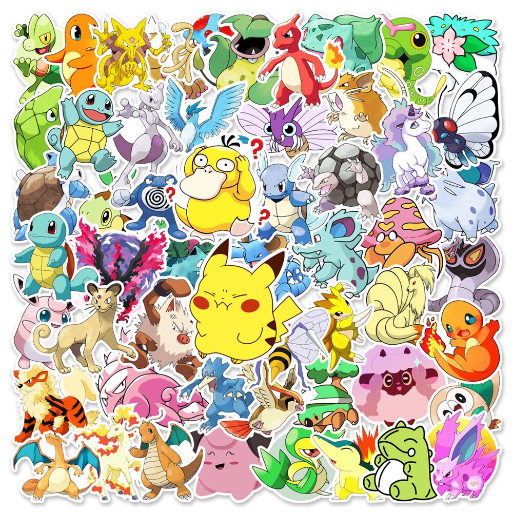 50/100pcs Cute Cartoon Pokemon Anime Stickers Pikachu Decals Motorcycle Laptop Phone Case Car Waterproof Sticker Kid Classic Toy