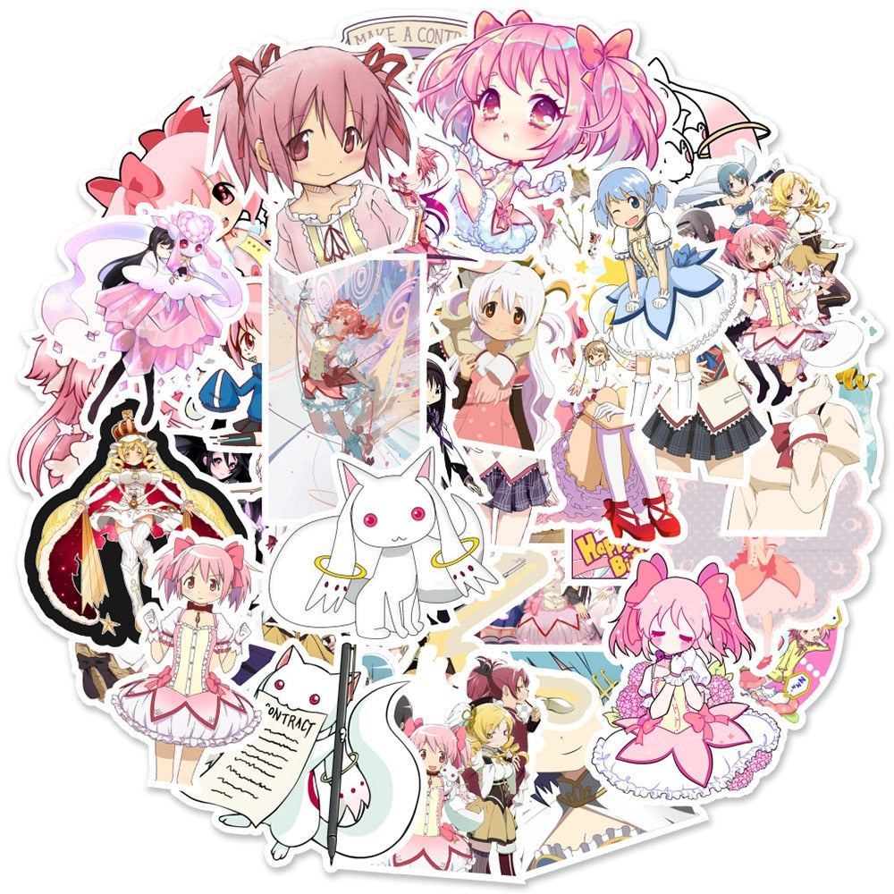 50PCS Anime Madoka Magica Cute Stickers | Anime Character Sticker for Luggage Laptop Ipad Gift Motorcycle Waterproof Sticker