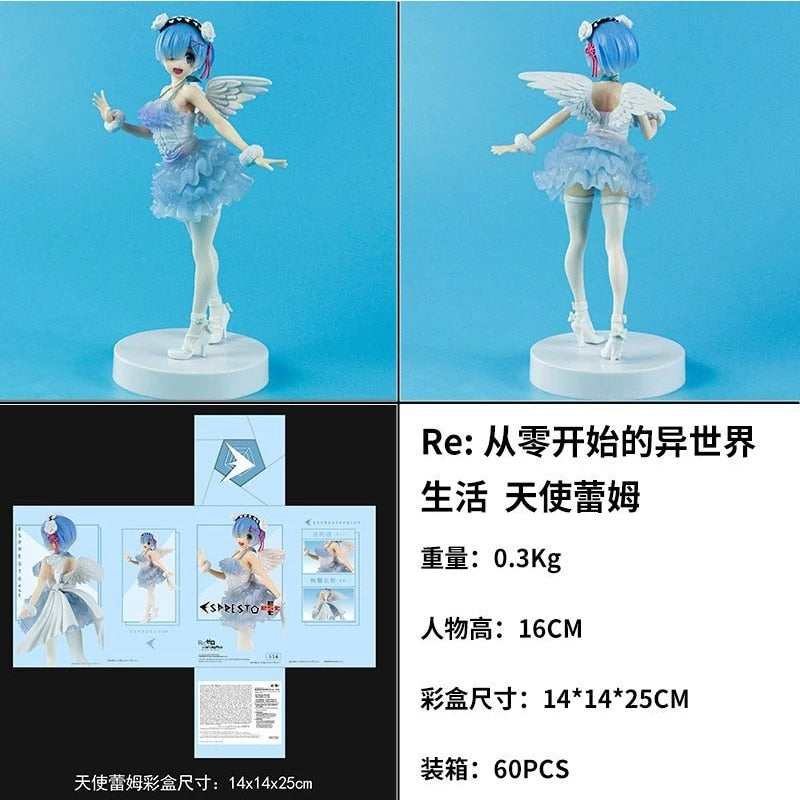 16CM Anime Figure Rem Re:Life In A Different World From Zero Kawaii Black and White Angel Model Dolls Toy Gift Collect Box