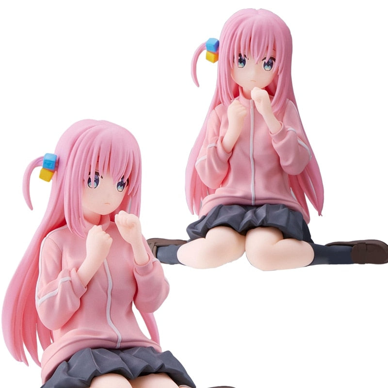 8CM Anime Figure Lonely Rock Goto Doku PVC Sitting Posture Pink Jacket Model Toys Gift Collection Desktop Ornaments