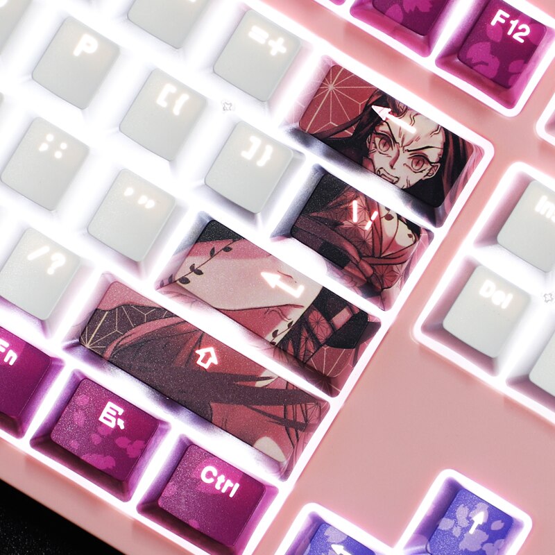 108 Keys PBT 5 Sides Dye Subbed Keycaps Cartoon Anime Gaming Key Caps Demon Slayer Kamado Nezuko Backlit Keycap For ANSI Layout