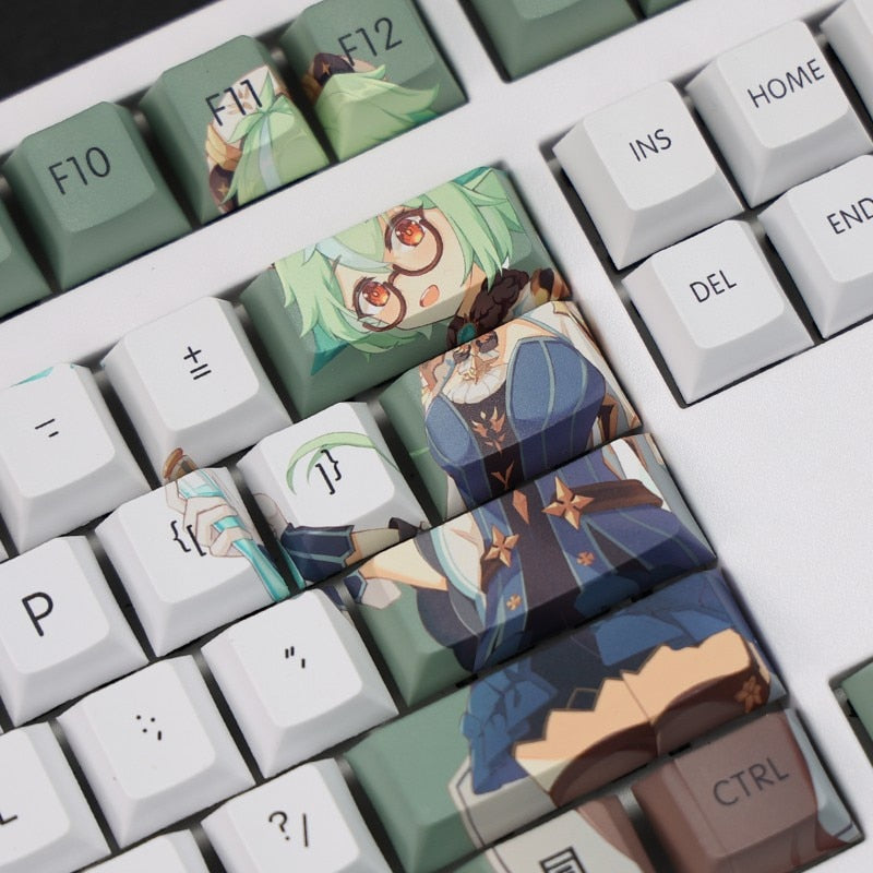 108 Keys/set 5 Sides PBT Dye Subbed Keycaps Cartoon Anime Gaming Key Caps Cherry Profile Keycap For Genshin Impact Sucrose