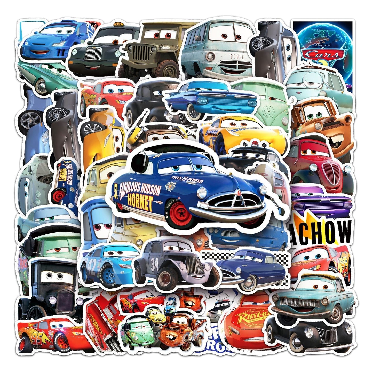 10/30/50pcs Anime Disney Cars Lightning McQueen Stickers Skateboard Fridge Motorcycle Luggage Car Waterproof Sticker Toys