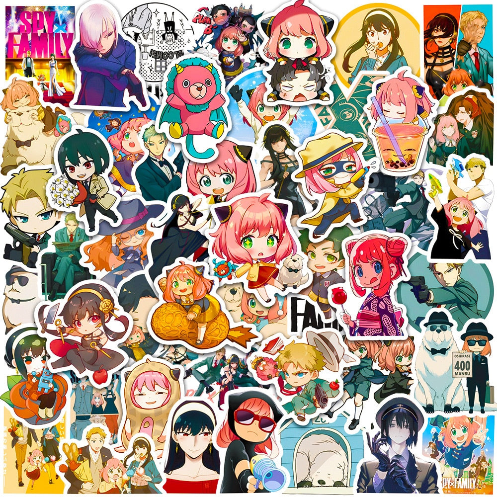 50pcs Cartoon Spy X Family Anime Stickers | for Skateboard Laptop Phone Luggage Car Bike Cool Waterproof Sticker