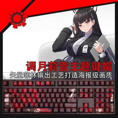 1 Set Blue Archive Felicia Mitsuki Backlit Keycaps Cartoon Anime Game PBT Key Caps For 61 87 104 108 Layout Cherry Profile