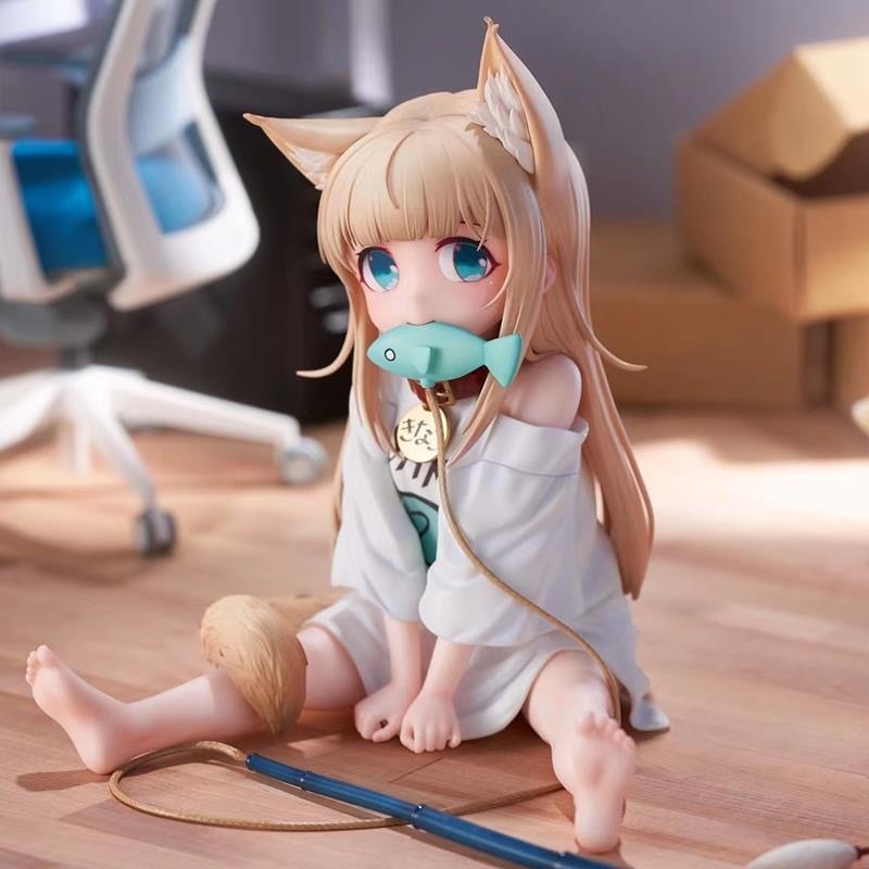 Japanese anime characters Fox Girl 13cm Facial replaceable Sitting Figure Cat Ear Anime Girl Kawaii Model Dolls box-packed