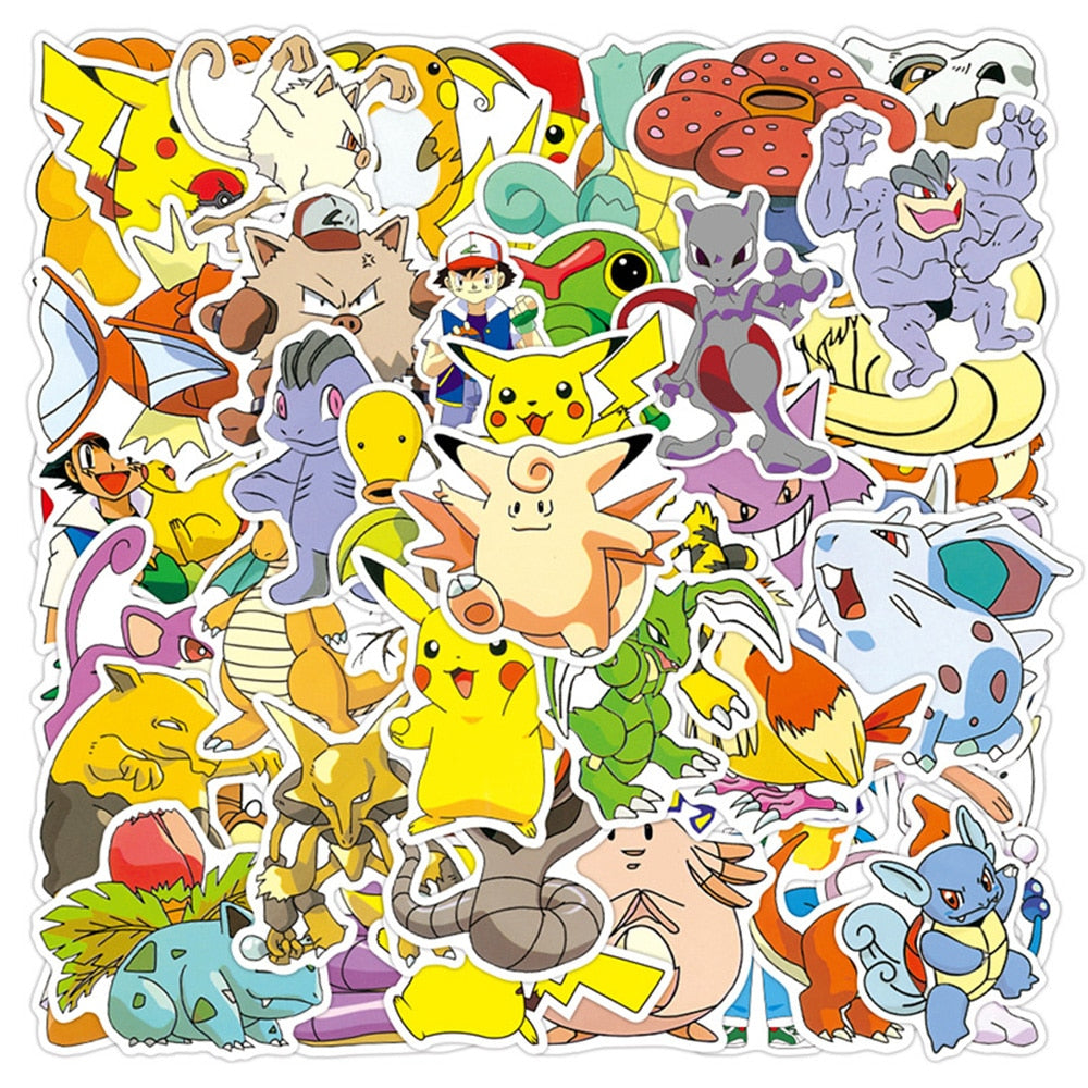 50/100pcs Cute Cartoon Pokemon Anime Stickers Pikachu Decals Motorcycle Laptop Phone Case Car Waterproof Sticker Kid Classic Toy