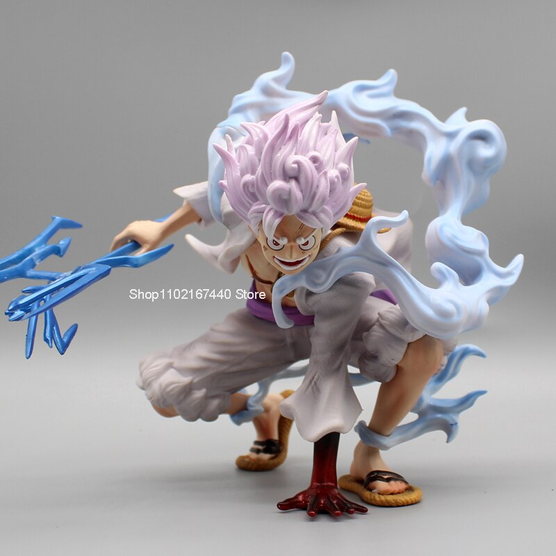 19cm Anime One Piece Gear 5 Luffy Action Figure Squatting Lightning Attack Mode Luffy Sun God Hercules Figure PVC Collection Toy