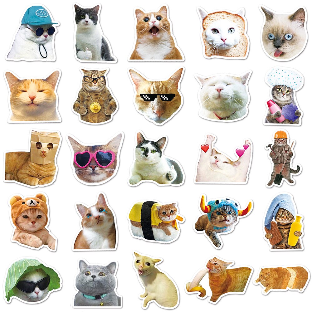 10/30/50pcs Funny Animal Cat MEME Stickers for Kids Cartoon Decals DIY Phone Case Laptop Luggage Kawaii Joke Sticker Wholesale