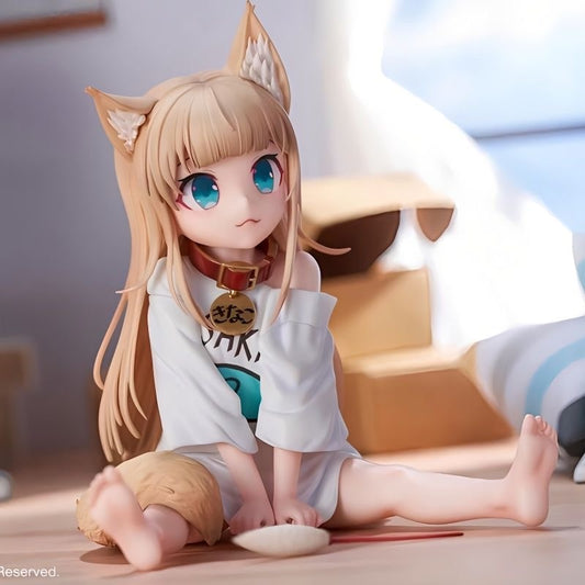 Japanese anime characters Fox Girl 13cm Facial replaceable Sitting Figure Cat Ear Anime Girl Kawaii Model Dolls box-packed