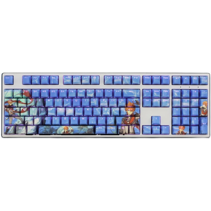 108 Keys/set PBT 5 Sides Dye Subbed Keycaps Cartoon Anime Gaming Key Caps Backlit Keycap For Genshin Impact Tartaglia