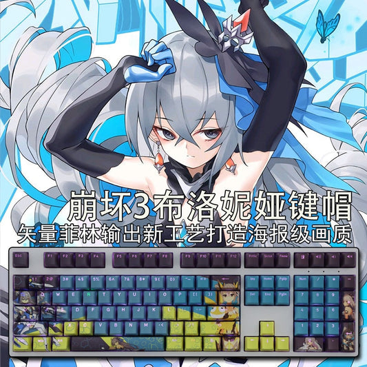 108 Keys/set PBT 5 Sides Dye Subbed Keycaps Cartoon Anime Gaming Key Caps Backlit Keycap For Honkai Impact 3 Bronya Zaychik