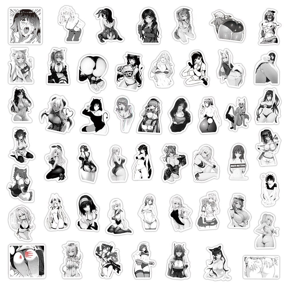 50pcs Hentai Anime Sexy Girls Stickers Waifu Adults Decals DIY Tablet Scrapbooking Luggage Phone PVC Graffiti Sticker Pack