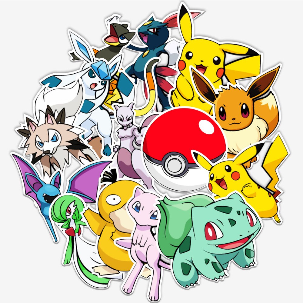 50/100pcs Cute Cartoon Pokemon Anime Stickers Pikachu Decals Motorcycle Laptop Phone Case Car Waterproof Sticker Kid Classic Toy