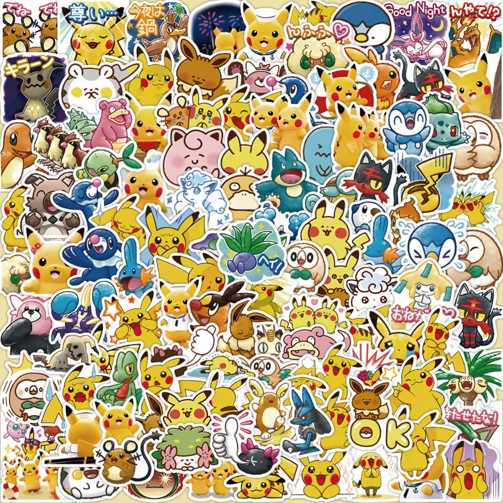 50/100pcs Cute Cartoon Pokemon Anime Stickers Pikachu Decals Motorcycle Laptop Phone Case Car Waterproof Sticker Kid Classic Toy