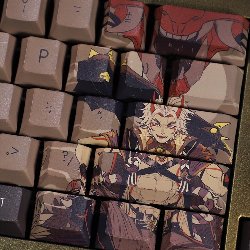 108 Keys/set 5 Sides PBT Dye Subbed Keycaps Cartoon Anime Gaming Key Caps Cherry Profile Keycap For Genshin Impact Arataki Itto