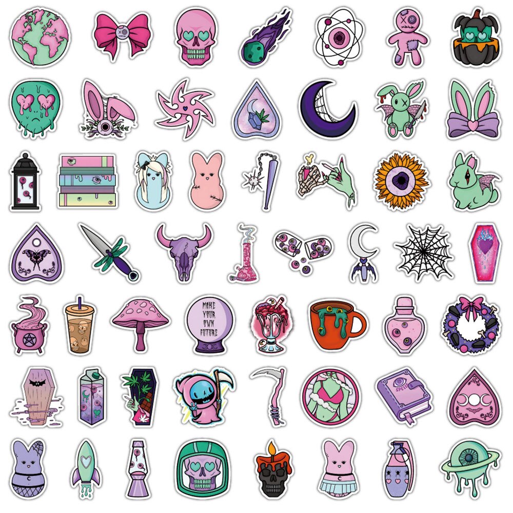 10/30/50PCS Cute Cartoon Witch Potion Cursed Doll Demon Eye Stickers Halloween Decals Kids Toy DIY Notebook Wall Bicycle Laptop