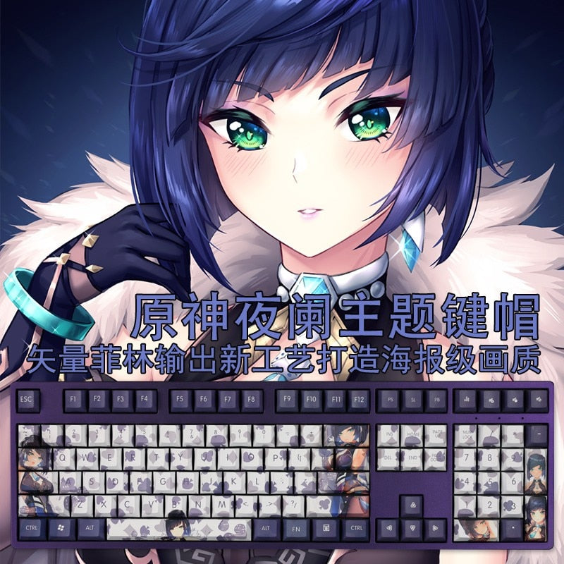 108 Keys/set 5 Sides PBT Dye Subbed Keycaps Cartoon Anime Gaming Key Caps Cherry Profile Keycap For Genshin Impact Yelan