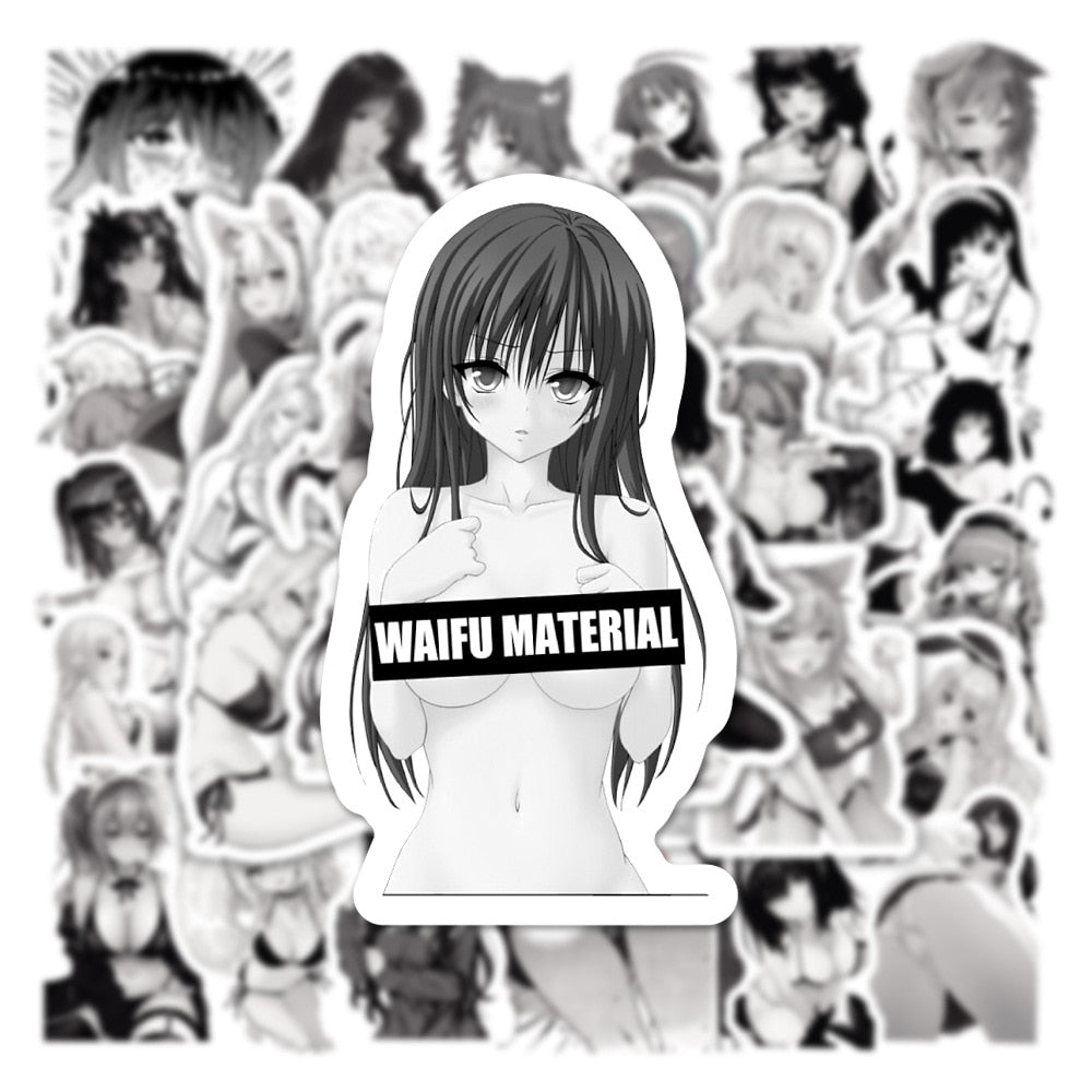 50pcs Hentai Anime Sexy Girls Stickers Waifu Adults Decals DIY Tablet Scrapbooking Luggage Phone PVC Graffiti Sticker Pack