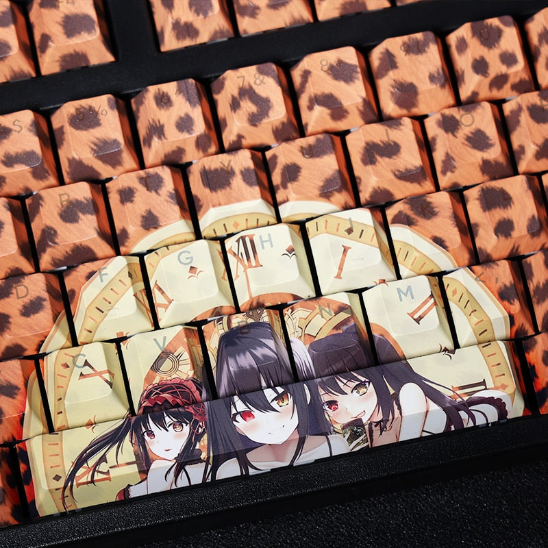 108 Keys PBT Dye Subbed Keycaps Cartoon Anime Gaming Key Caps DATE A LIVE Backlit Keycap Leopard Print Tokisaki Kurumi