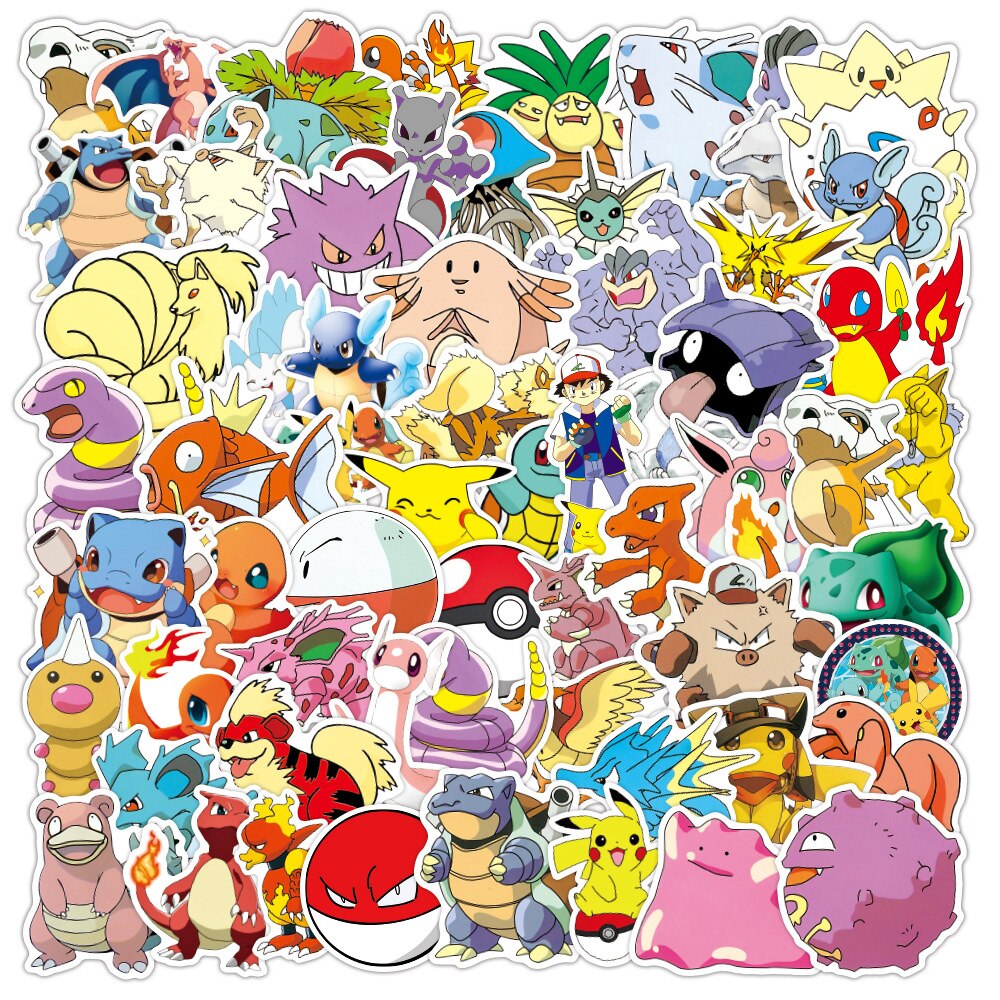 50/100pcs Cute Cartoon Pokemon Anime Stickers Pikachu Decals Motorcycle Laptop Phone Case Car Waterproof Sticker Kid Classic Toy