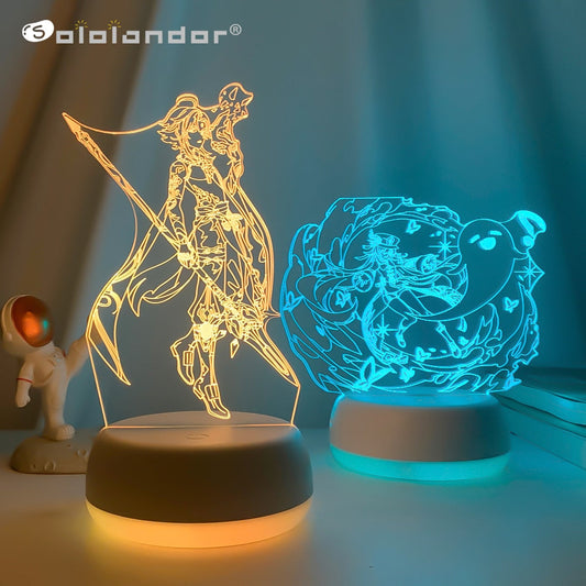 New Genshin Impact Night Light 3D Illusion Lamps Hutao Hot Game Light for Bedroom Decor LED Lights Atmosphere Bedside Kids Gifts