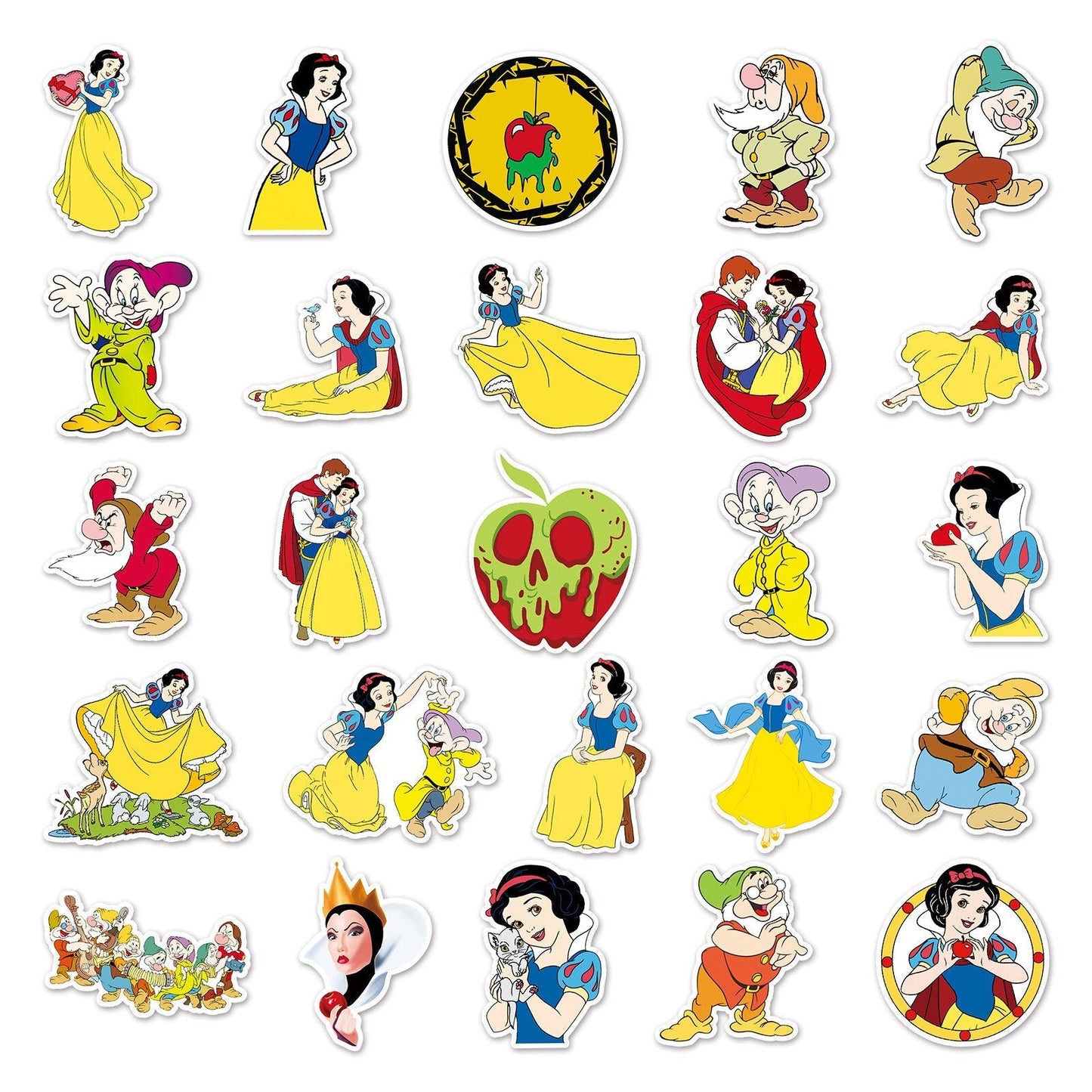 10/30/50pcs Anime Disney Cartoon Snow White and the Seven Dwarfs Graffiti Stickers Decals Scrapbook Laptop Sticker for Kids Toys