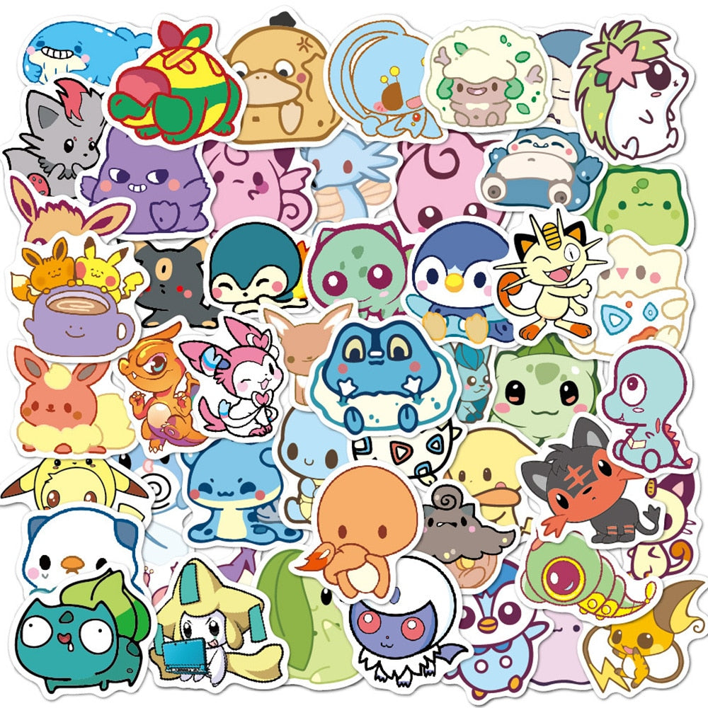 50/100pcs Cute Cartoon Pokemon Anime Stickers Pikachu Decals Motorcycle Laptop Phone Case Car Waterproof Sticker Kid Classic Toy