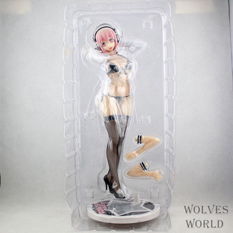 23CM Anime Sexy Figure SUPERSONICO Toy Black Swimsuit Lead Singer Standing DecorationModel Dolls Toy Gift Collect Boxed Ornament