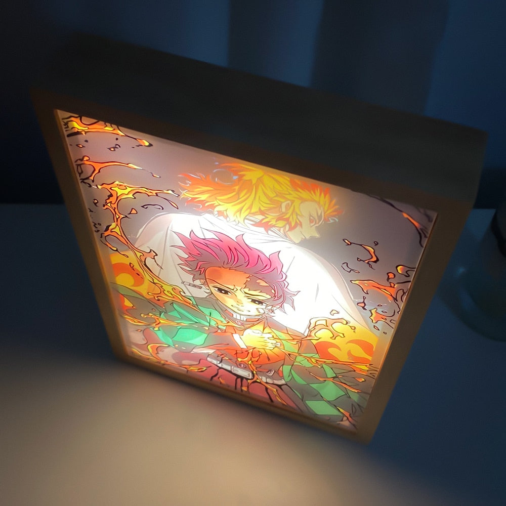 Led Photo Frame Light Demon Slayer Kyojuro Rengoku Hoom Deco Frame Art Painting Design Night Lamp Anime Kimetsu No Yaiba Light