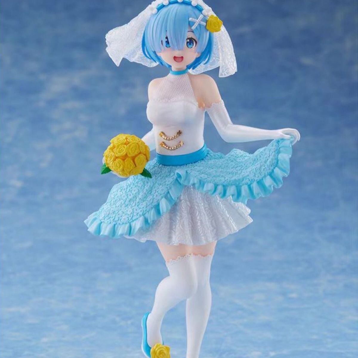 Cartoon anime Wedding Dress Blue Hair Girl  18cm Rem Figure Transparent Anime Girl Ornament Model Doll Gifts Toys