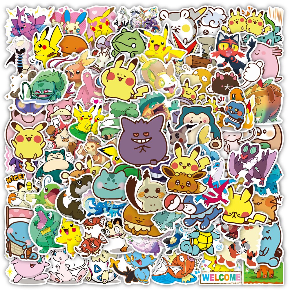 50/100pcs Cute Cartoon Pokemon Anime Stickers Pikachu Decals Motorcycle Laptop Phone Case Car Waterproof Sticker Kid Classic Toy