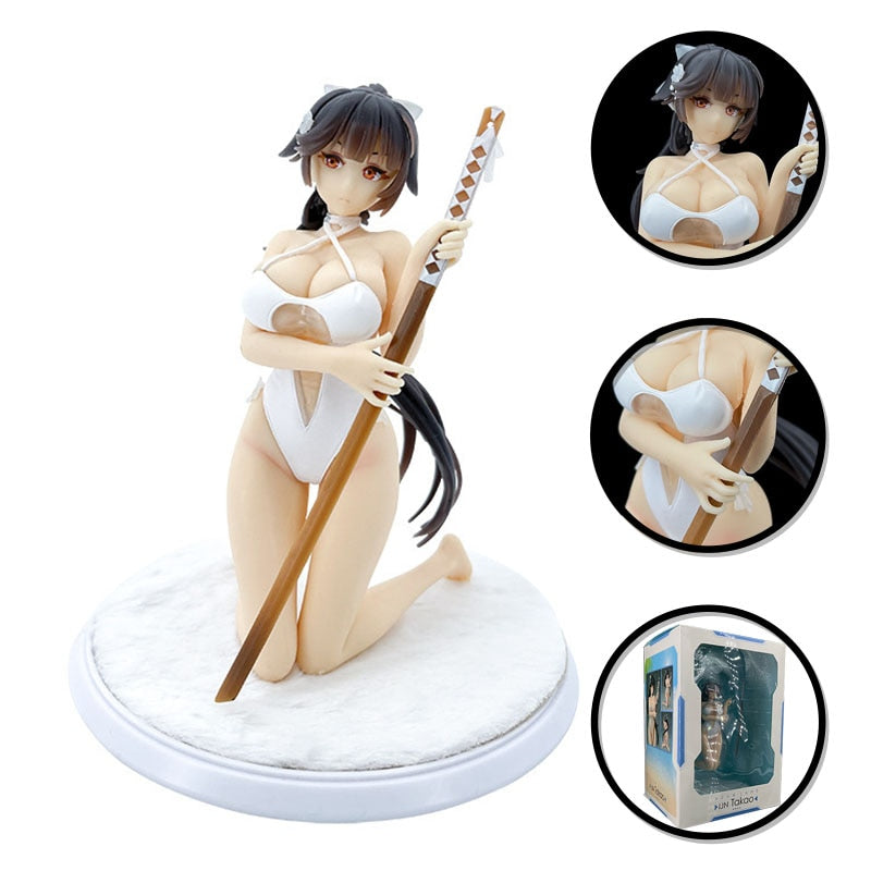 19CM Sexy Swimsuit Azur Lane Anime Action Figures IJN Takao With Weapon Kneeling Pose Undressing PVC Desktop Collection Toys