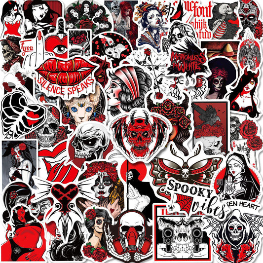 10/30/50pcs Red Black Gothic Horror Sticker Punk Gothic Thriller Laptop Luggage Skateboard DIY Toys Graffiti Stickers Decals F5