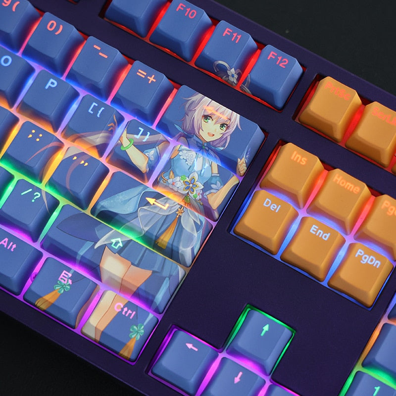 108 Keys/set PBT Dye Subbed Keycaps Cartoon Anime Gaming Key Caps Backlit Vsinger Keycap For Virtual Singer Luo Tianyi